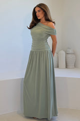 Colette Rushed Off Shoulder Maxi Dress Sage