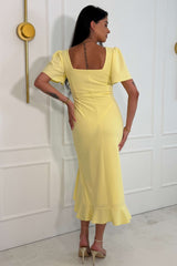 Darcie Flaired Sleeve Frill Midi Dress Yellow