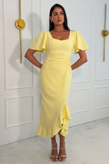 Darcie Flaired Sleeve Frill Midi Dress Yellow