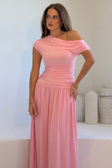Colette Rushed Off Shoulder Maxi Dress Pink