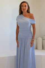 Colette Rushed Off Shoulder Maxi Dress Blue