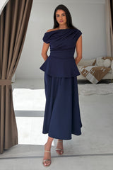 Connie Peplum Midi Dress Navy