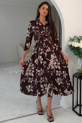 Angela Long Sleeve Maxi Shirt Dress Plum Floral