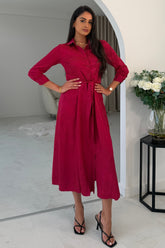 Angela Long Sleeve Maxi Shirt Dress Wine Animal