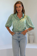 Jax Polka Print Shirt Mint