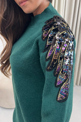 Holly Sequin Detail Jumper Dress Teal