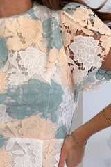 Ami Corded Lace Tulip Sleeve Mini Dress Sage