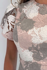 Ami Corded Lace Tulip Sleeve Mini Dress Blush