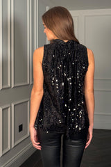 Jessica Black Sequin High Neck Top
