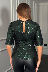 Brooke Green Sequin Wrap Detail Top