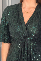 Brooke Green Sequin Wrap Detail Top