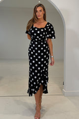 Heidi Spot Burnout Ruched Midi Dress