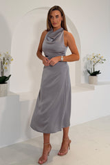 Kaz Cowl Neck Grey Midi Dress
