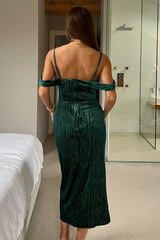 Camila Velvet Foil Wrap Over Midi Dress Green And Gold