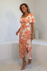 Heidi Floral Print Ruched Midi Dress