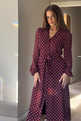 Kaya Berry Spot Print Midi Shirt Dress