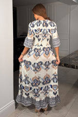 Dorothy Border Print Maxi Dress Blue