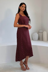 Jovi Tie Shoulder Square Neck Midi Dress Berry Spot