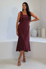 Jovi Tie Shoulder Square Neck Midi Dress Berry Spot