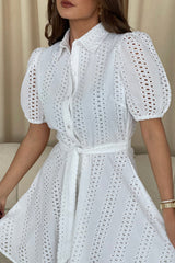 Lilia Broderie White Mini Shirt Dress