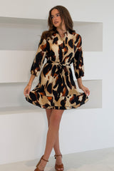 Ashton Brown Animal Frill Mini Dress