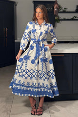 Angela Blue Floral Shirt Maxi Dress