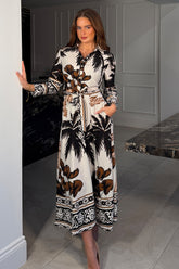 Angela Palm Print Shirt Maxi Dress