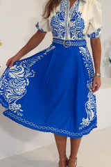 Holland Blue And White Paisley Print Midi Dress