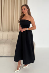 Danni Strapless Bandeau Midi Dress Black