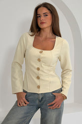 Archer Square Neck Long Sleeve Jacket Cream