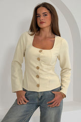 Archer Square Neck Long Sleeve Jacket Cream
