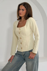 Archer Square Neck Long Sleeve Jacket Cream