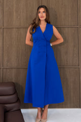 Hazel Tailored Sleeveless Midi Dress Cobalt