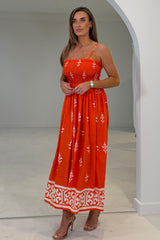 Abby Orange Border Print Maxi Dress