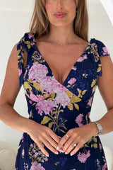 Beverly Floral Tie Shoulder Midi Navy