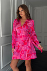 Jenny Long Sleeve Wrap Mini Dress Pink Floral