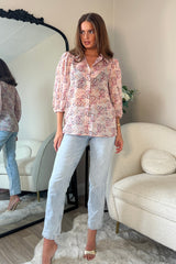 Jax Blush Foil Print Puff Sleeve Shirt