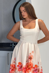 Erica Square Neck Pleated Midi Dress Floral print