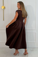 Betty Asymmetric Neckline Skater Midi Brown