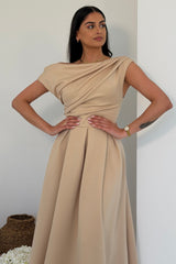 Betty Asymmetric Midi Dress Cream
