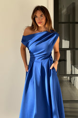 Betty Asymmetric Midi Dress Cobalt