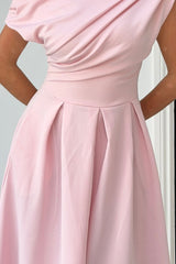 Betty Asymmetric Neckline Skater Midi Pink