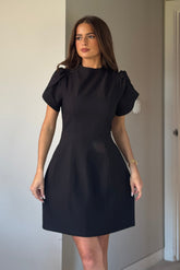 Ami Tulip Sleeve High Neck Mini Dress Black