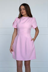 Ami Tulip Sleeve High Neck Mini Dress Pink