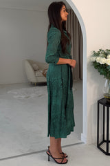 Angela Long Sleeve Maxi Shirt Dress Green Animal