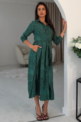 Angela Long Sleeve Maxi Shirt Dress Green Animal