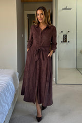 Angela Long Sleeve Maxi Shirt Dress Chocolate Suede