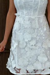 Celeste 3D Floral Square Neck Mini Dress Ivory