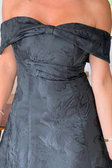 Juliet Bow Detail Off The Shoulder Mini Dress Black