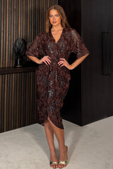 Chelsea Wrap Detailing Midi Dress 3D Floral Brown